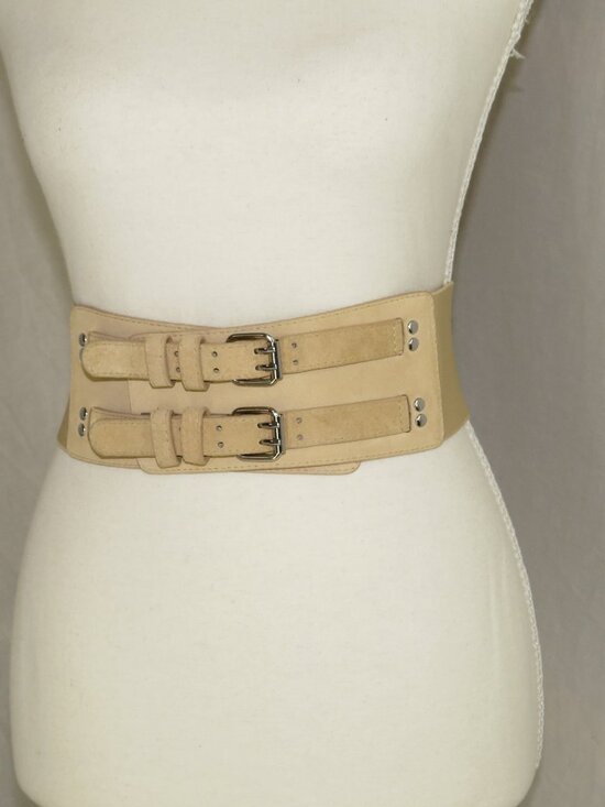 H&M Wide Waist Belt | Beige Corset Belt with Double Buckle | Ballet Core Gymnast main image 2